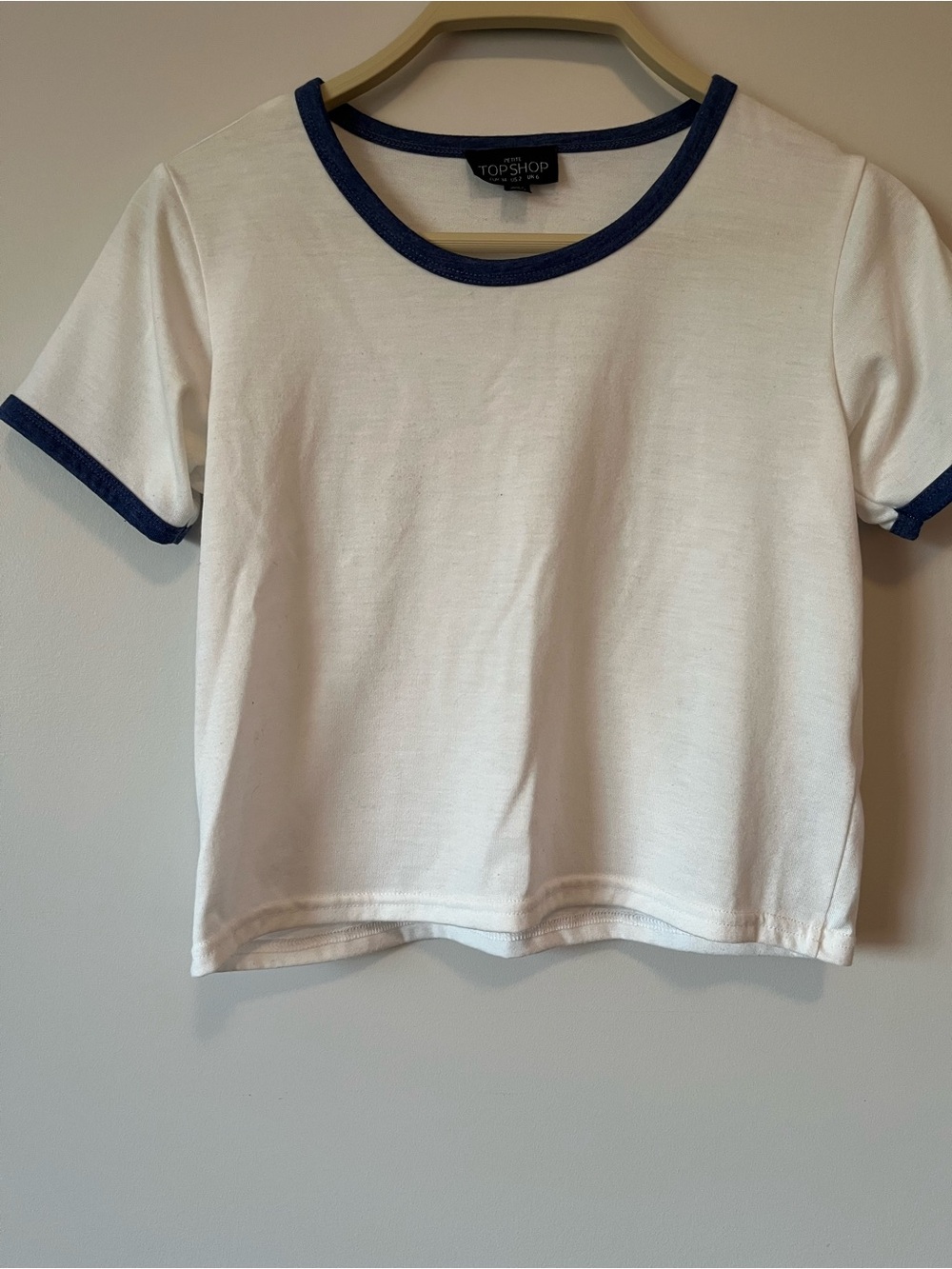 Topshop White Crop Tee with Navy Trim